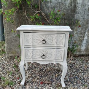 Kommode Beistelltisch Shabby Klein Schubladen Tapete Weiß Vintage Upcycling grau
