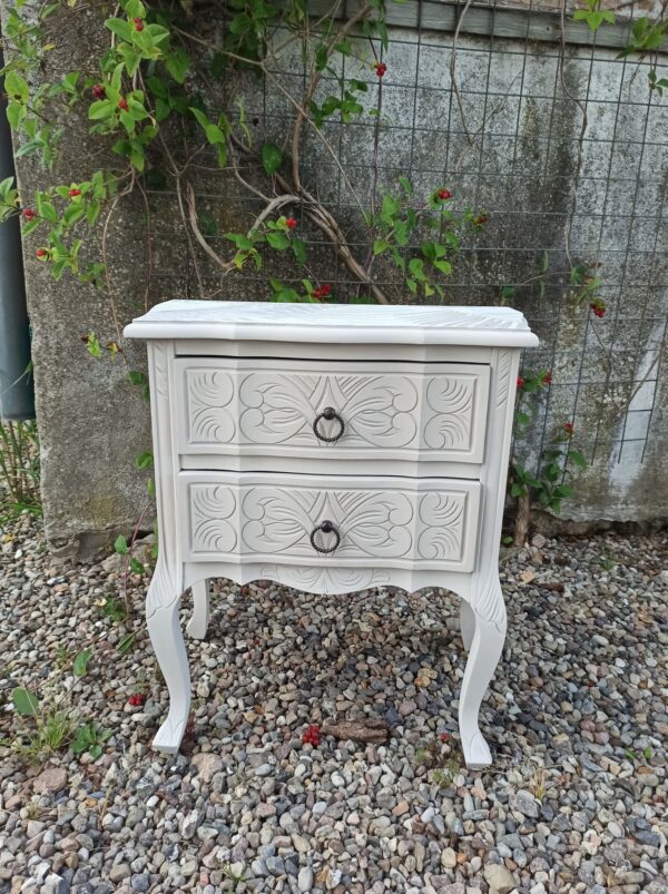 Kommode Beistelltisch Shabby Klein Schubladen Tapete Weiß Vintage Upcycling grau