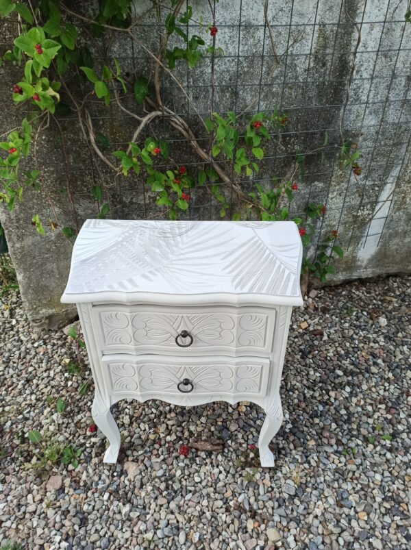 Kommode Beistelltisch Shabby Klein Schubladen Tapete Weiß Vintage Upcycling grau – Bild 4