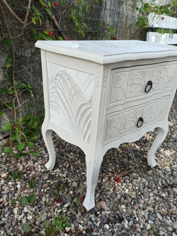 Kommode Beistelltisch Shabby Klein Schubladen Tapete Weiß Vintage Upcycling grau – Bild 5