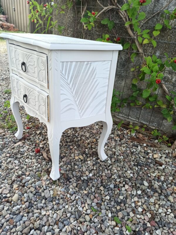 Kommode Beistelltisch Shabby Klein Schubladen Tapete Weiß Vintage Upcycling grau – Bild 6