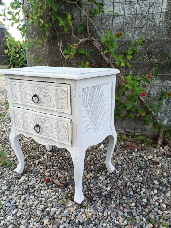 Kommode Beistelltisch Shabby Klein Schubladen Tapete Weiß Vintage Upcycling grau – Bild 7