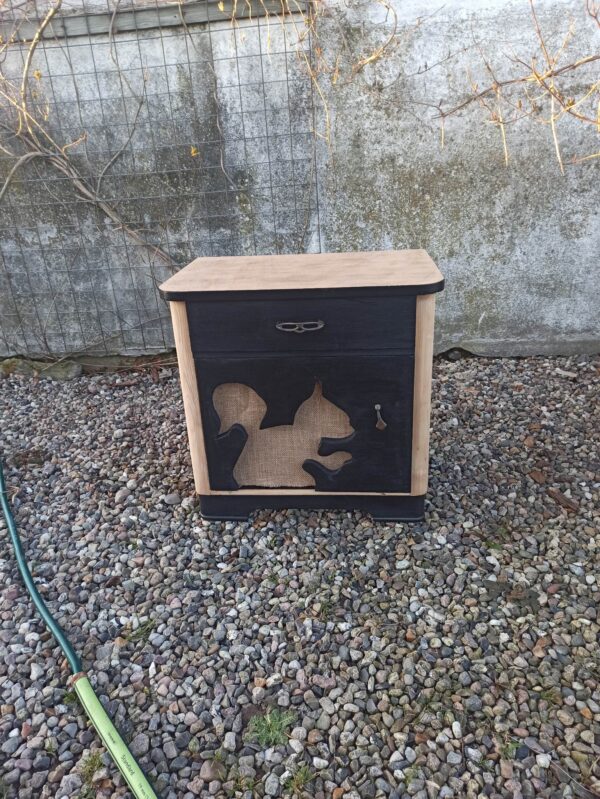Nachtschränkchen Beistelltisch Squirrel Schwarz Natur Schubladen Eichhörnchen Vintage Upcycling – Bild 2