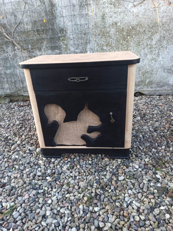 Nachtschränkchen Beistelltisch Squirrel Schwarz Natur Schubladen Eichhörnchen Vintage Upcycling