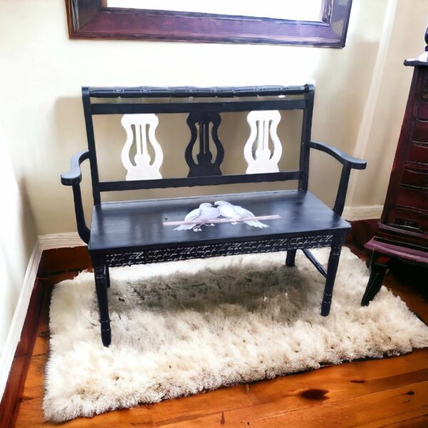 Bank Shabby Holz Schwarz Tauben Romantik Irina Vintage Upcycling – Bild 2