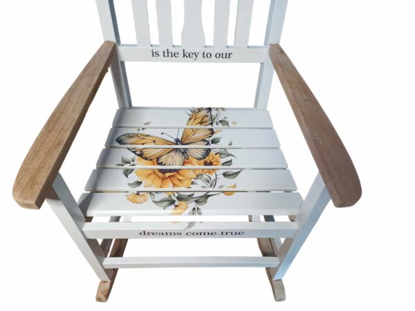 Schaukelstuhl Stuhl Natur shabby Weiß Schmetterling Sommer Frühling Vintage Upcycling – Bild 5