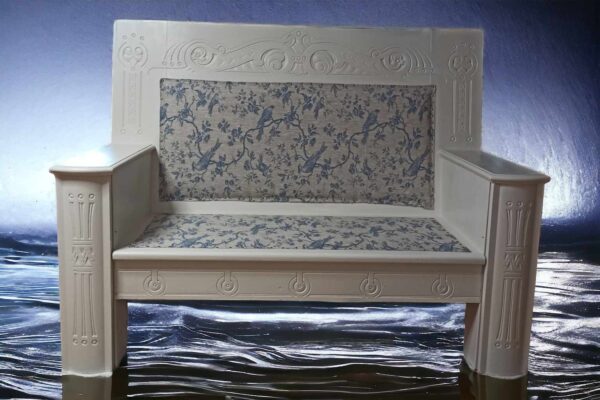 Bank Shabby Holz weiß Blau Groß Schwer Aufbewahrung Vintage Upcycling – Bild 2