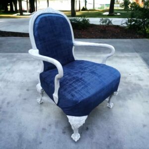 Stuhl Sessel Armlehnstuhl Blau grau weiß Muster Vintage Upcycling
