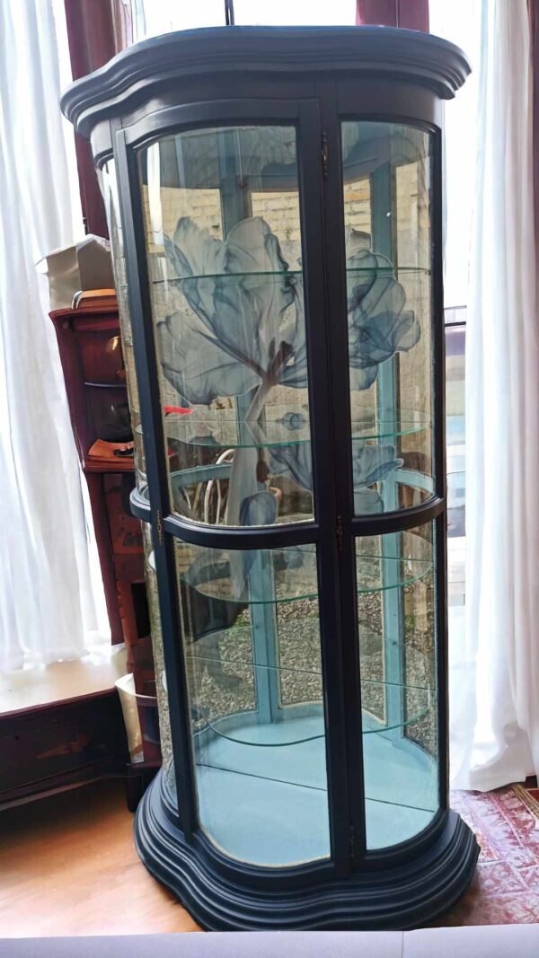 Vitrine Glas Spiegel Blau hellblau Shabby Regal Schrank Licht Vintage Upcycling – Bild 3