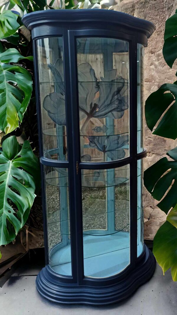 Vitrine Glas Spiegel Blau hellblau Shabby Regal Schrank Licht Vintage Upcycling – Bild 4