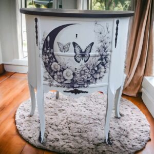Beistelltisch Schränkchen Schmetterling Schwarz Weiß Schubladen Shabby Vintage Upcycling