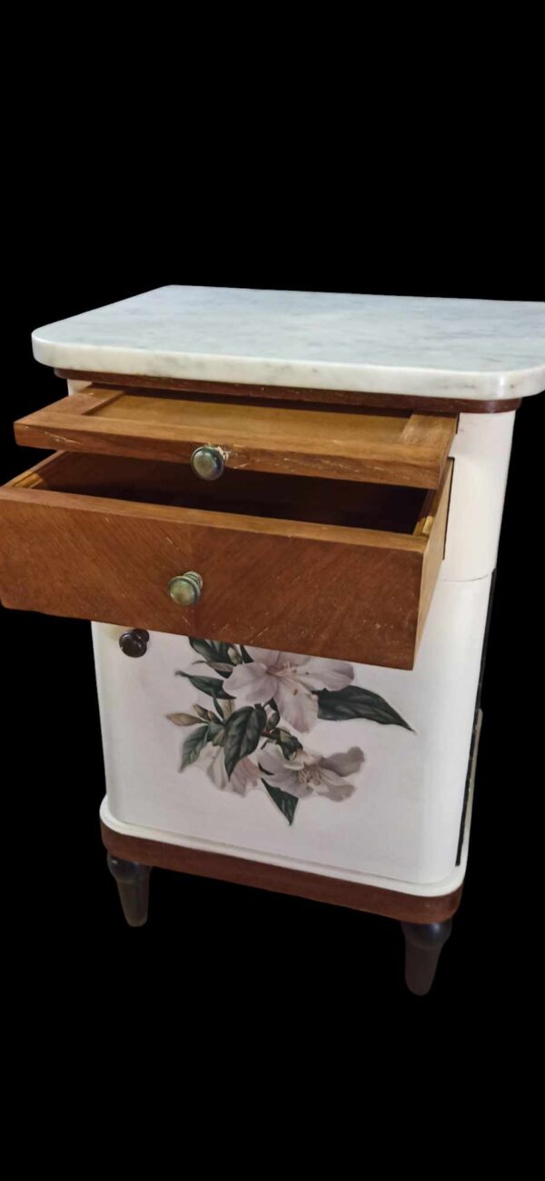 Nachtschränkchen Beistelltisch Shabby Marmorplatte Schubladen Weiß 2 stück vorhanden Vintage Upcycling – Bild 8