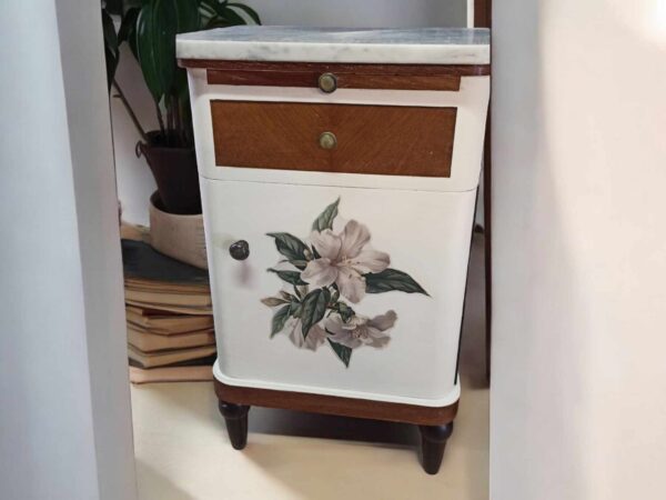 Nachtschränkchen Beistelltisch Shabby Marmorplatte Schubladen Weiß 2 stück vorhanden Vintage Upcycling