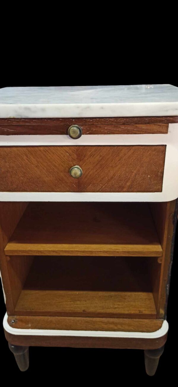 Nachtschränkchen Beistelltisch Shabby Marmorplatte Schubladen Weiß 2 stück vorhanden Vintage Upcycling – Bild 3