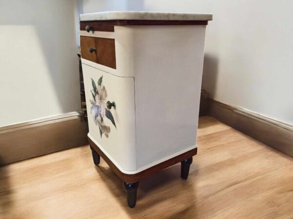 Nachtschränkchen Beistelltisch Shabby Marmorplatte Schubladen Weiß 2 stück vorhanden Vintage Upcycling – Bild 4