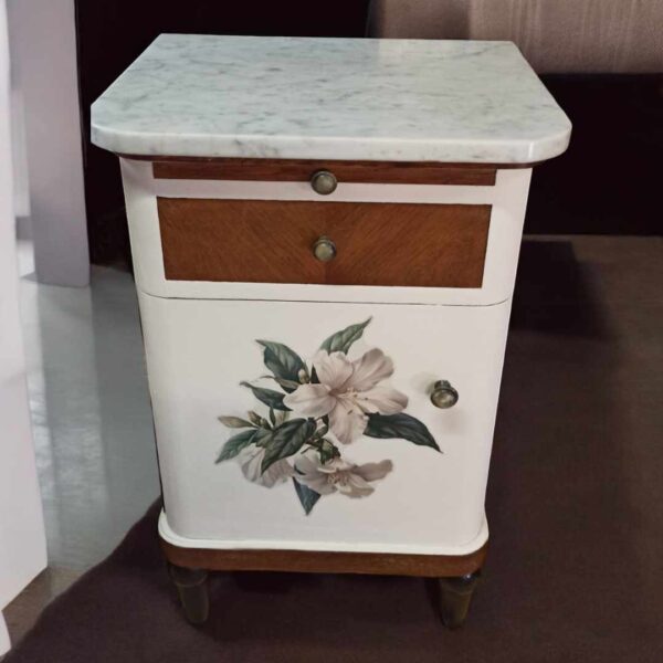 Nachtschränkchen Beistelltisch Shabby Marmorplatte Schubladen Weiß 2 stück vorhanden Vintage Upcycling – Bild 6
