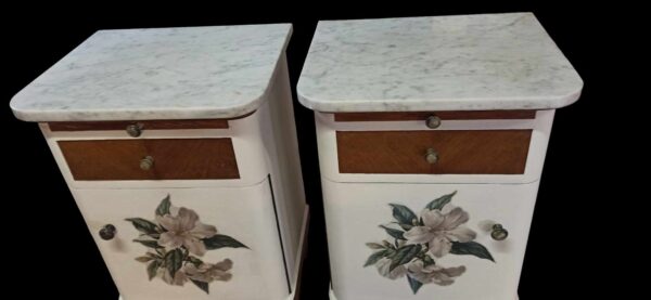 Nachtschränkchen Beistelltisch Shabby Marmorplatte Schubladen Weiß 2 stück vorhanden Vintage Upcycling – Bild 7