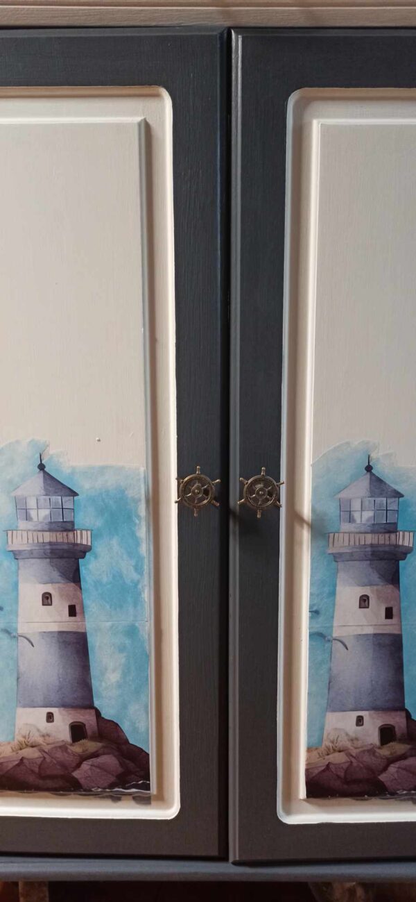 Vertiko Schrank Kommode Maritim Leuchttürme Shabby Vintage Upcycling – Bild 2