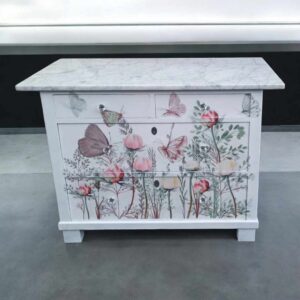 Kommode Sally Blumen Weiß Marmorplatte shabby Vintage Upcycling