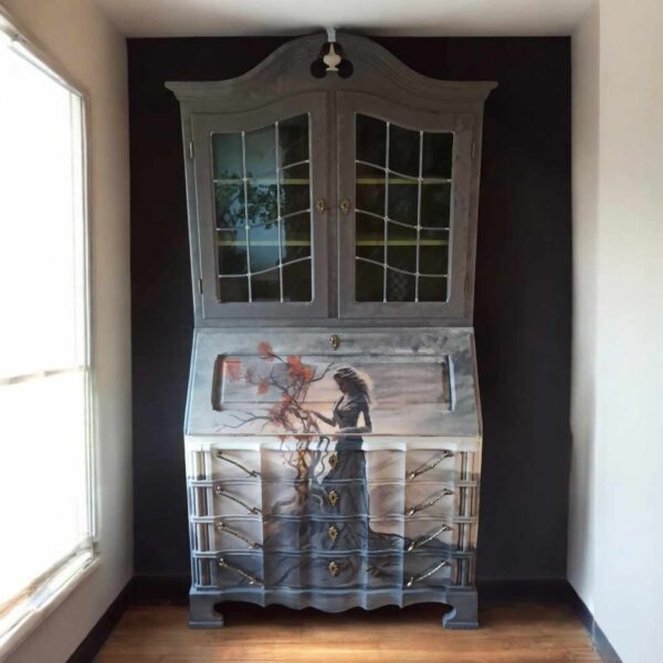 Sekretär Schreibtisch Licht Frau Vitrine Shabby Vintage Upcycling – Bild 11