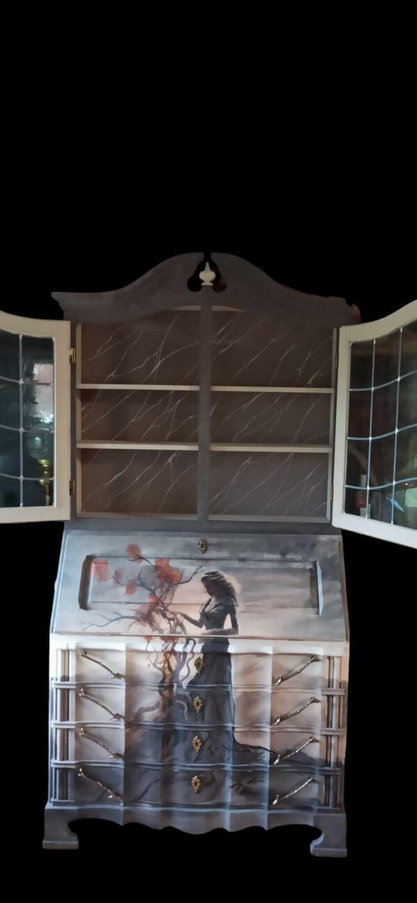 Sekretär Schreibtisch Licht Frau Vitrine Shabby Vintage Upcycling – Bild 2