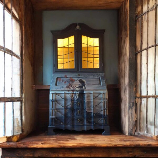 Sekretär Schreibtisch Licht Frau Vitrine Shabby Vintage Upcycling – Bild 9