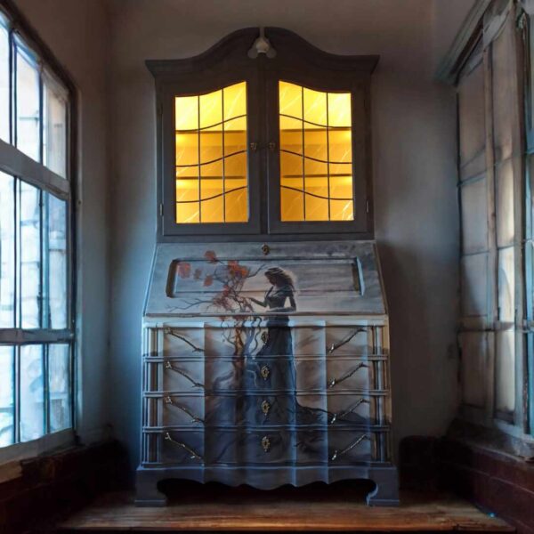 Sekretär Schreibtisch Licht Frau Vitrine Shabby Vintage Upcycling – Bild 10