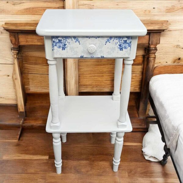 Beistelltisch Schränkchen Blumentisch Weiß blau Schubladen Shabby Vintage Upcycling – Bild 4