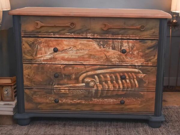 Kommode Auto Klaus Shabby Schraubenschlüssel Rost Schwarz Schubladen Vintage Upcycling – Bild 3