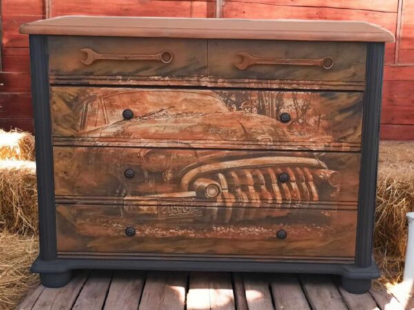 Kommode Auto Klaus Shabby Schraubenschlüssel Rost Schwarz Schubladen Vintage Upcycling – Bild 4