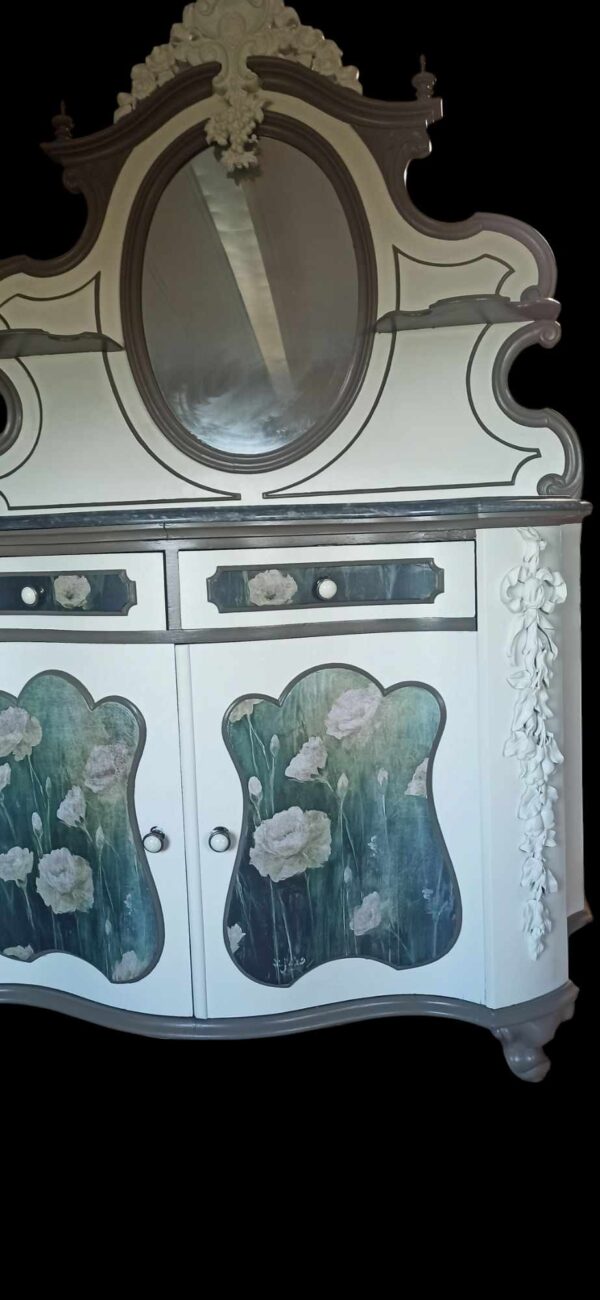 Schrank Creme Barock Schminkkommode Shabby Spiegelschrank Vintage Upcycling – Bild 5