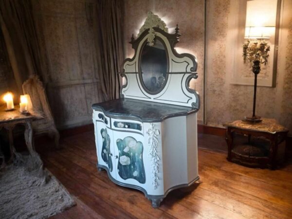 Schrank Creme Barock Schminkkommode Shabby Spiegelschrank Vintage Upcycling – Bild 7