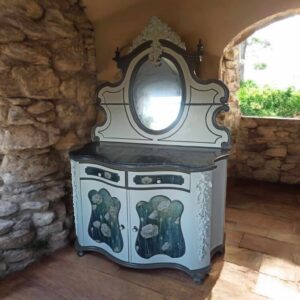 Schrank Creme Barock Schminkkommode Shabby Spiegelschrank Vintage Upcycling