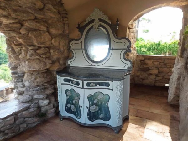 Schrank Creme Barock Schminkkommode Shabby Spiegelschrank Vintage Upcycling