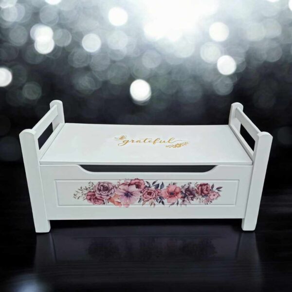Bank Truhenbank Shabby Grau Blumen Sitzbank Vintage Upcycling Joy – Bild 2