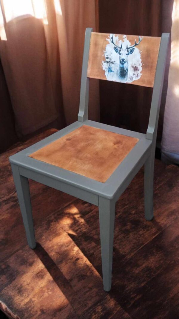 Stuhl Natur Holz Hirsch Holzstuhl Shabby Vintage Upcycling – Bild 4