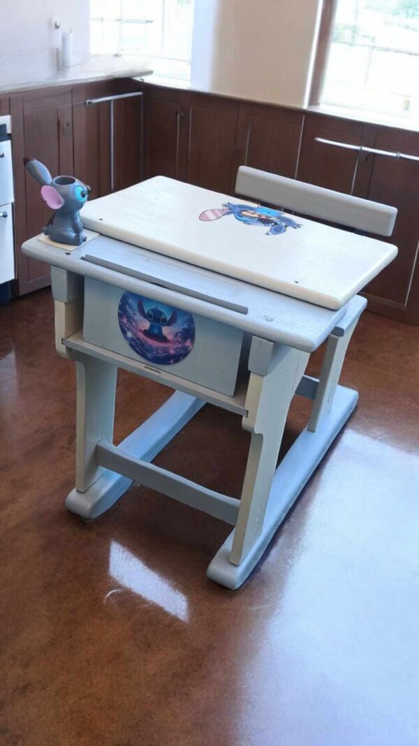 Bank Shabby Schulbank Kinder Bank blau grau Vintage Upcycling – Bild 9