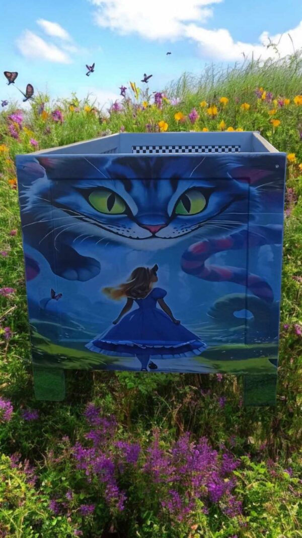 Babybett Holzbett Blau Katze Mädchen Vintage Upcycling Shabby Blue – Bild 3
