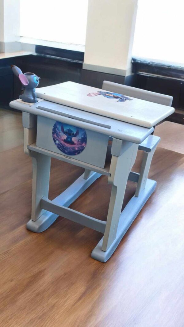 Bank Shabby Schulbank Kinder Bank blau grau Vintage Upcycling – Bild 2