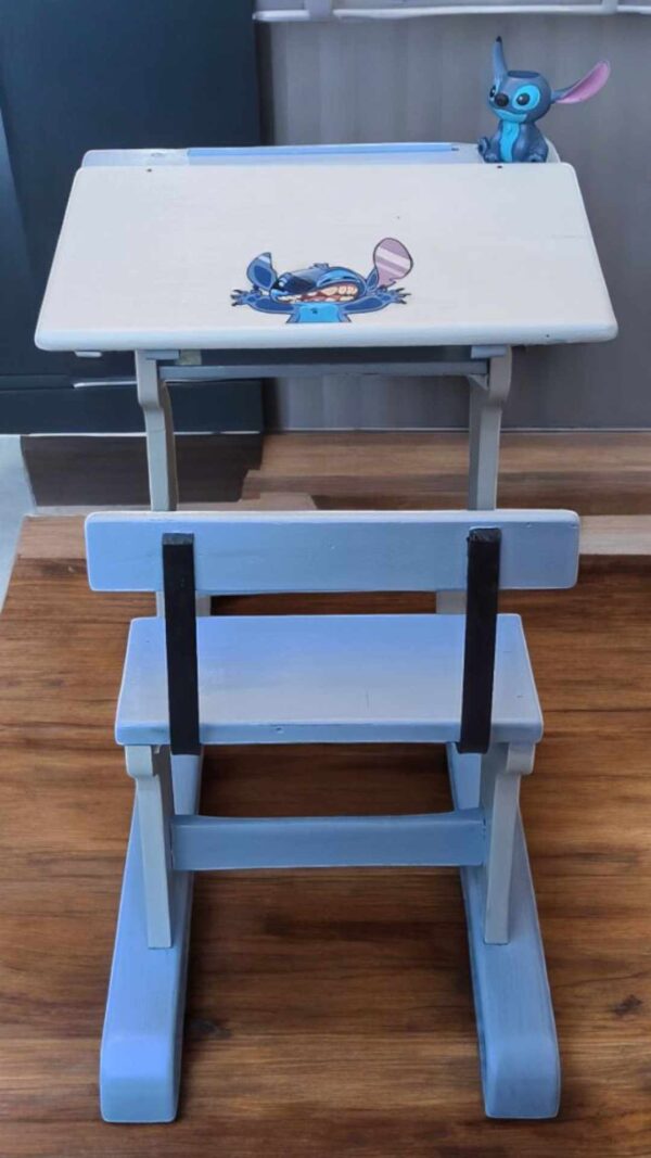 Bank Shabby Schulbank Kinder Bank blau grau Vintage Upcycling – Bild 3