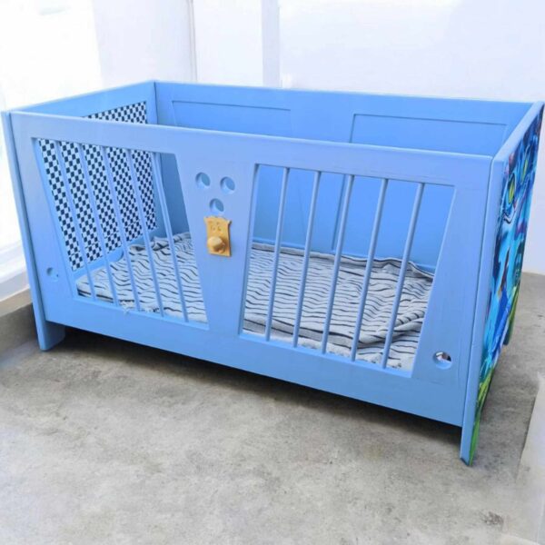 Babybett Holzbett Blau Katze Mädchen Vintage Upcycling Shabby Blue – Bild 8
