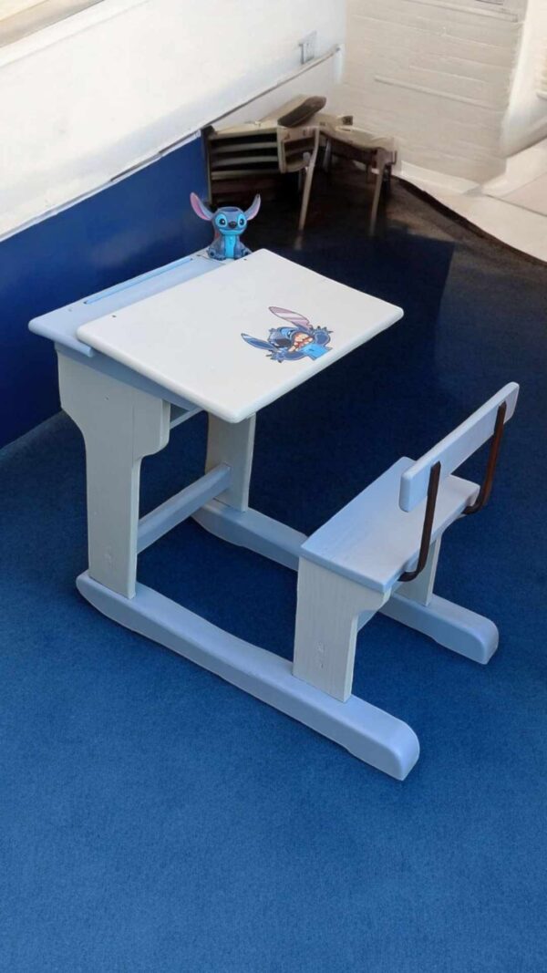 Bank Shabby Schulbank Kinder Bank blau grau Vintage Upcycling – Bild 5