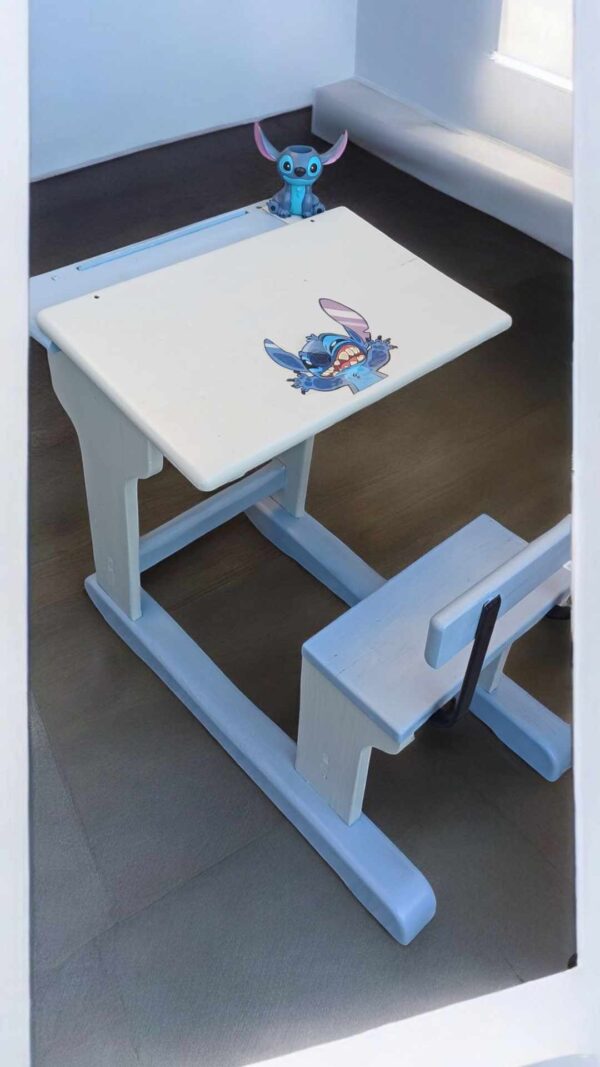 Bank Shabby Schulbank Kinder Bank blau grau Vintage Upcycling – Bild 7