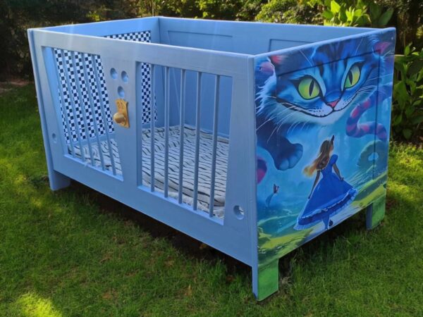 Babybett Holzbett Blau Katze Mädchen Vintage Upcycling Shabby Blue