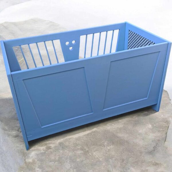 Babybett Holzbett Blau Katze Mädchen Vintage Upcycling Shabby Blue – Bild 7