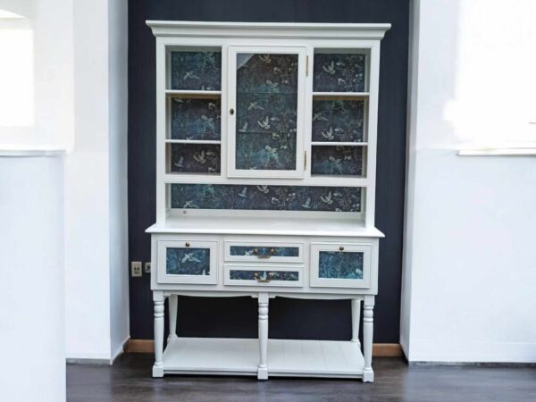 Buffet Vitrine Regal Shabby Upcycling Vintage Weiß Petrol Licht Lorelei – Bild 2
