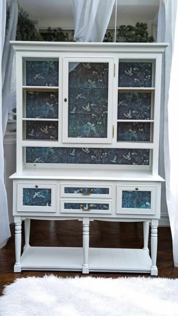 Buffet Vitrine Regal Shabby Upcycling Vintage Weiß Petrol Licht Lorelei – Bild 6