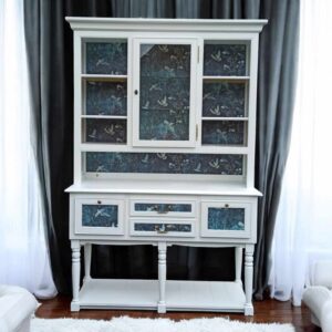 Buffet Vitrine Regal Shabby Upcycling Vintage Weiß Petrol Licht Lorelei
