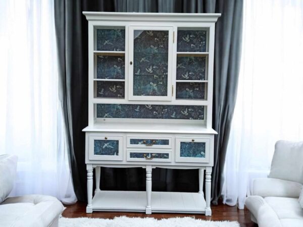Buffet Vitrine Regal Shabby Upcycling Vintage Weiß Petrol Licht Lorelei