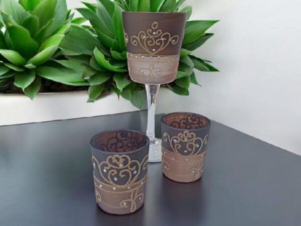 Kerzenhalter Glas Braun Teelichthalter Kerzen dreier-set Vintage